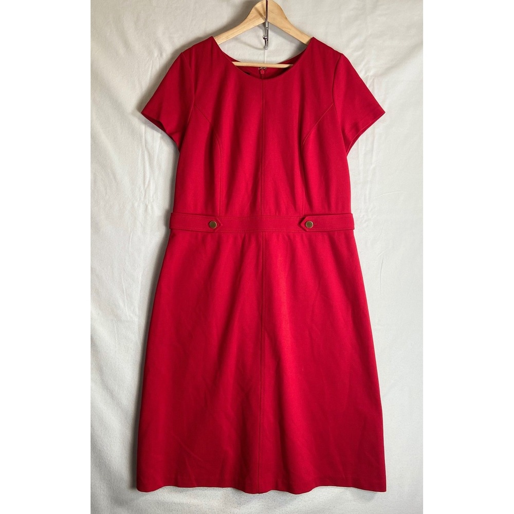 Talbots Women Ponte Sheath Dress 12 Short Sleeve Button Waist Career Work Office